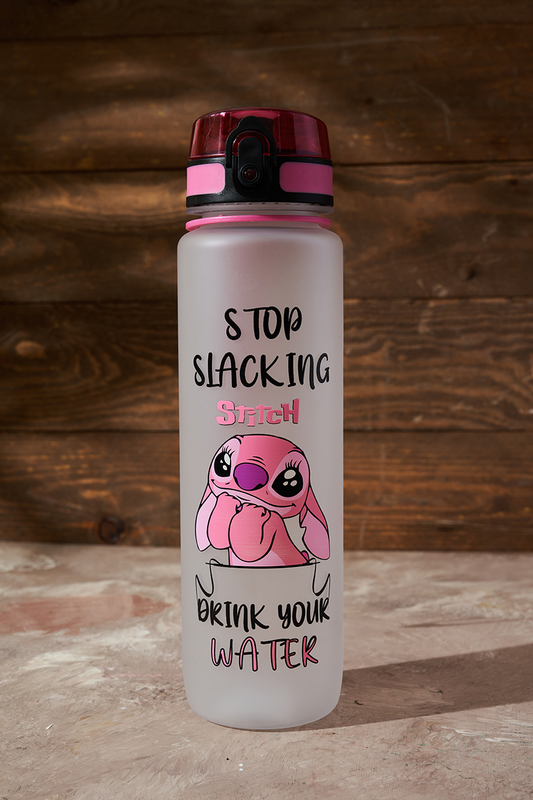 Sports Water Bottle Leak Proof Stitch Pink