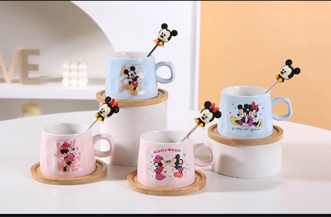 Mickey mouse porcelain mug with coaster